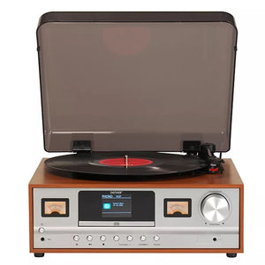 Retro gramofon Denver MRD-52, hnědý VADA VZHLEDU, ODĚRKY