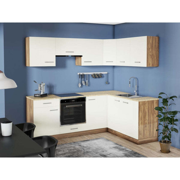 Rohová kuchyně Evelin pravý roh 220x160 cm (magnolie, ořech)