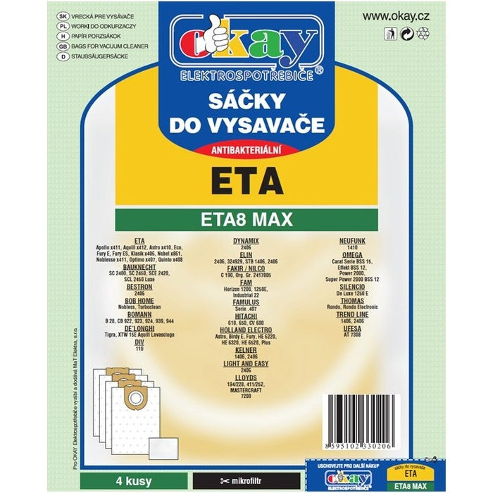 Sáčky do vysavače Eta ETA 8 MAX, antibakteriální, 8ks