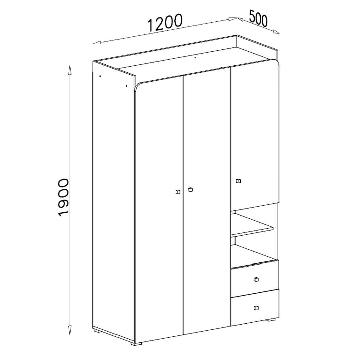 Šatní skříň Moco - 120x190x50 cm (bílá, dub wilton, šedá)