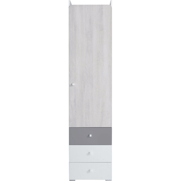 Šatní skříň Moco - 45x190x40 cm (bílá, dub wilton, šedá)