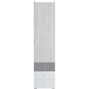 Šatní skříň Moco - 45x190x40 cm (bílá, dub wilton, šedá)