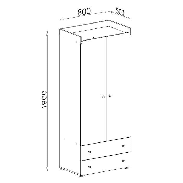 Šatní skříň Moco - 80x190x50 cm (bílá, dub wilton, šedá)