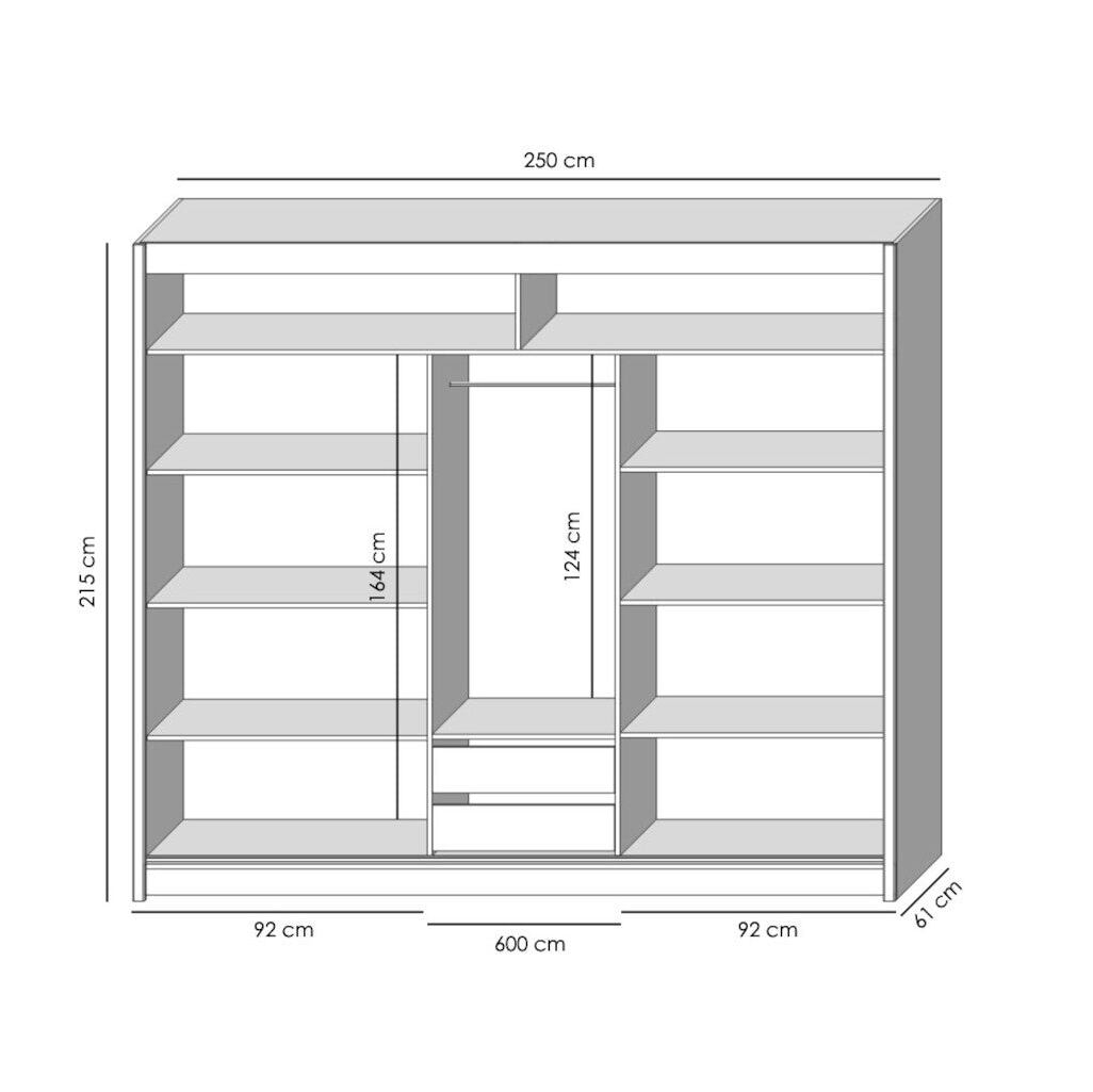 Šatní skříň Mosela - 250x215x61 cm (bílá)