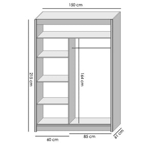 Šatní skříň Ragla - 150x215x61 cm (bílá, dub artisan)