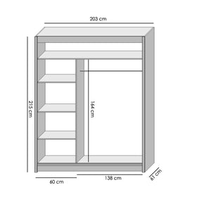 Šatní skříň Ragla - 203x215x61 cm (bílá, dub artisan)