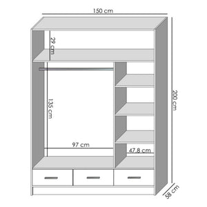 Šatní skříň Safoo - 150x200x58 cm (dub)