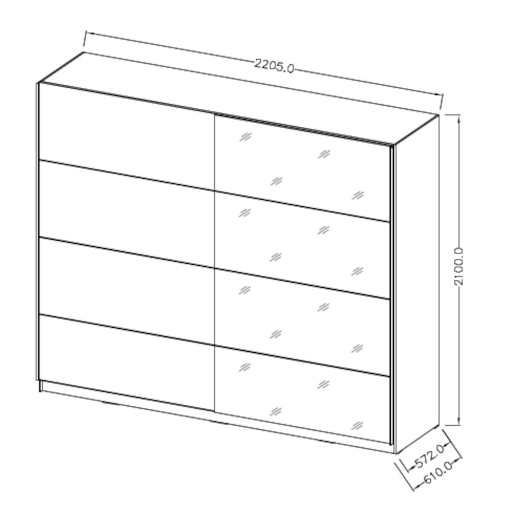 Šatní skříň Tabe - 221x210x61 cm (bílá)