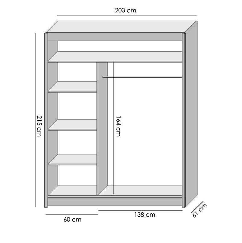 Šatní skříň Tigra - 203x215x61 cm (bílá, dub artisan)
