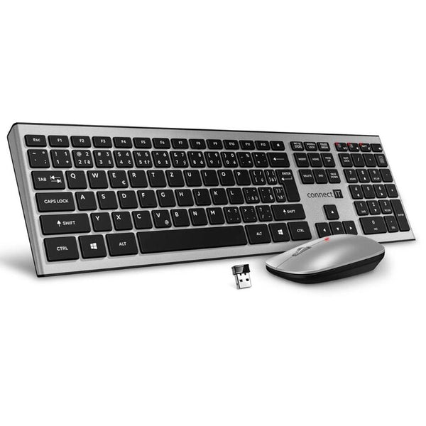 CONNECT IT Combo bezdrátová stříbrná klávesnice + myš, CZ + SK