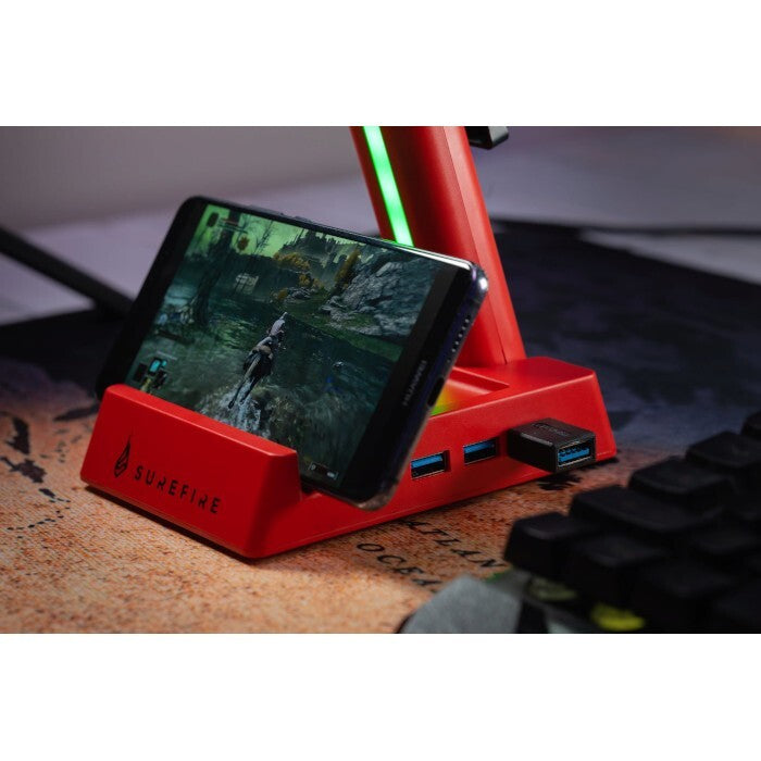 SUREFIRE Vinson N2 RGB herní držák na sluchátka s USB, červený
