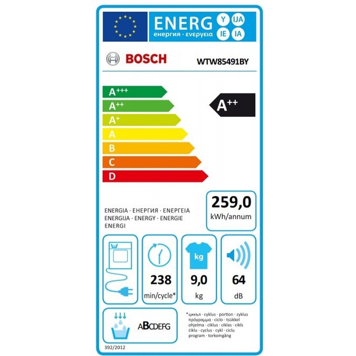 Sušička s tepelným čerpadlem Bosch WTW85491BY,9 kg,A++