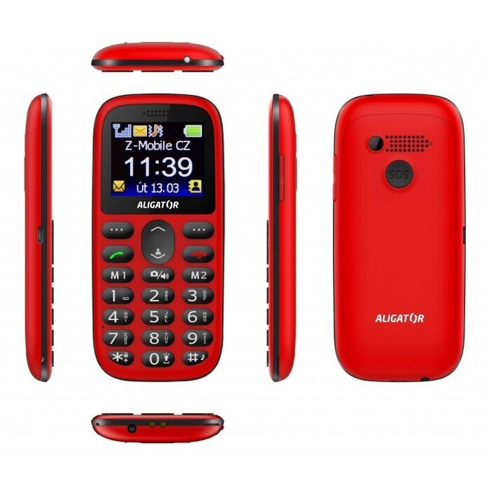 Tlačítkový telefon Aligator A510 červeno-černá NEKOMPLETNÍ PŘÍSLUŠENSTVÍ