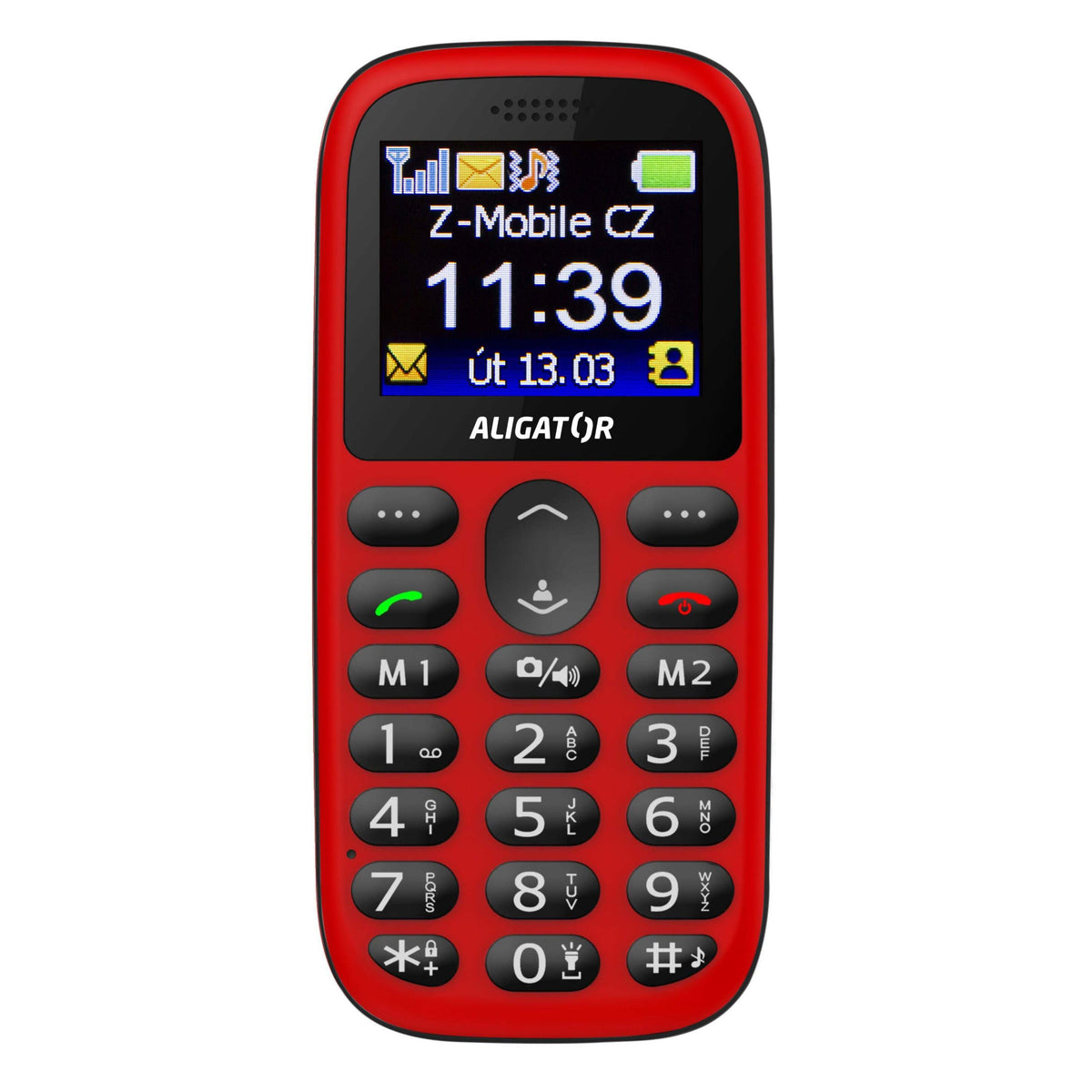 Tlačítkový telefon Aligator A510 červeno-černá NEKOMPLETNÍ PŘÍSLUŠENSTVÍ