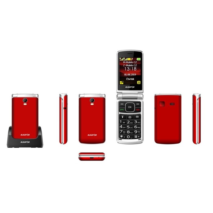 Tlačítkový telefon Aligator V710, véčko, červená/stříbrná