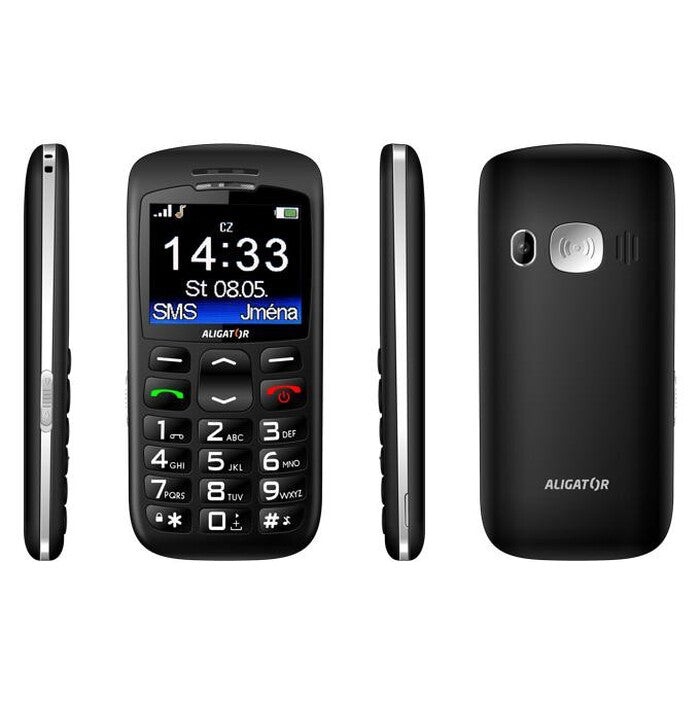 Tlačítkový telefon pro seniory Aligator A670, černá