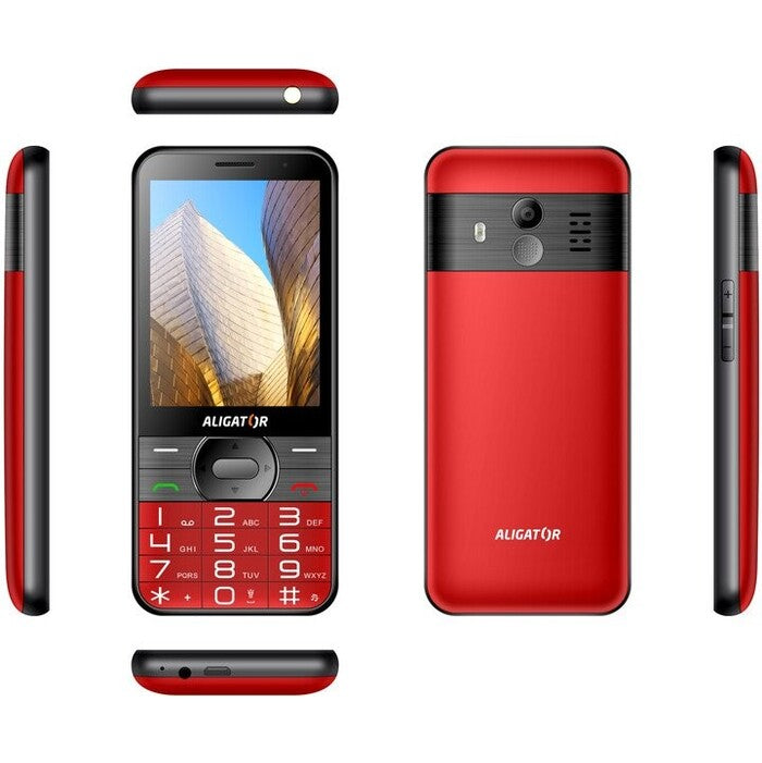 Tlačítkový telefon pro seniory Aligator A900, červená