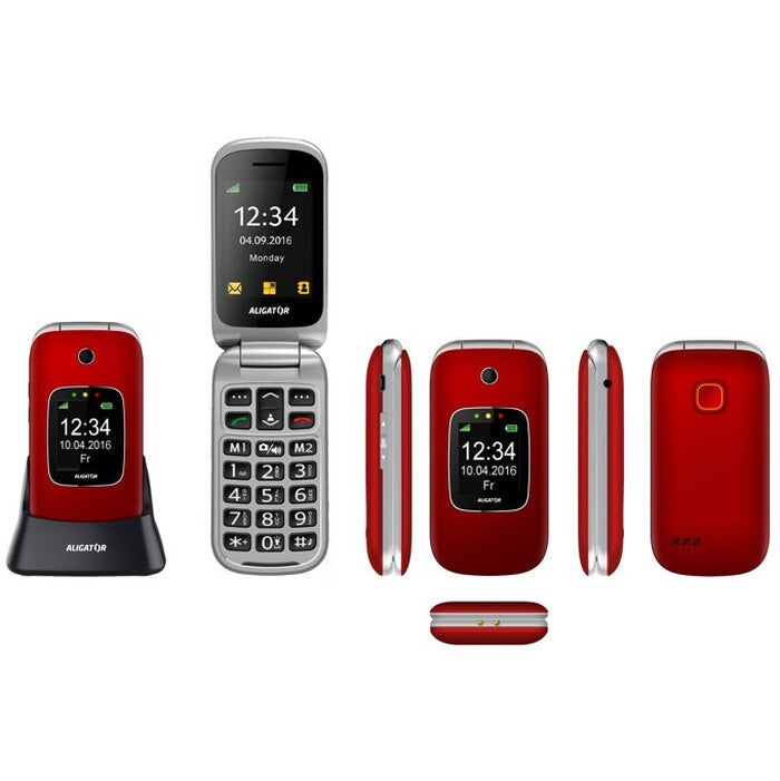 Tlačítkový telefon pro seniory Aligator V650, véčko, červená