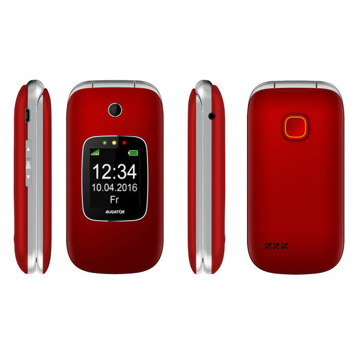 Tlačítkový telefon pro seniory Aligator V650, véčko, červená