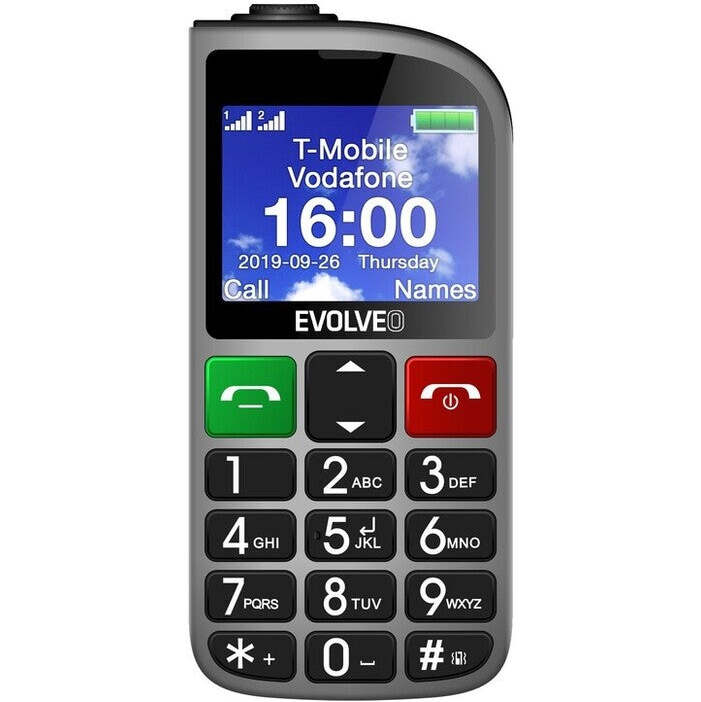Tlačítkový telefon pro seniory Evolveo EasyPhone FM, stříbrná