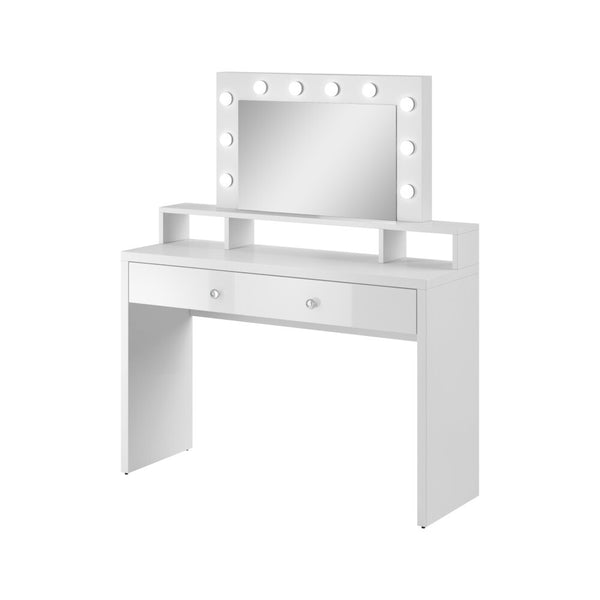 Levně Toaletní stolek a zrcadlo Asola (bílá lesk)