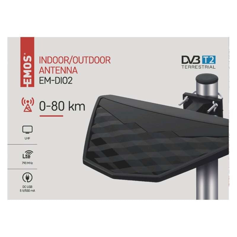 TV anténa Emos EM-DIO2, aktivní, venkovní, 0-80km