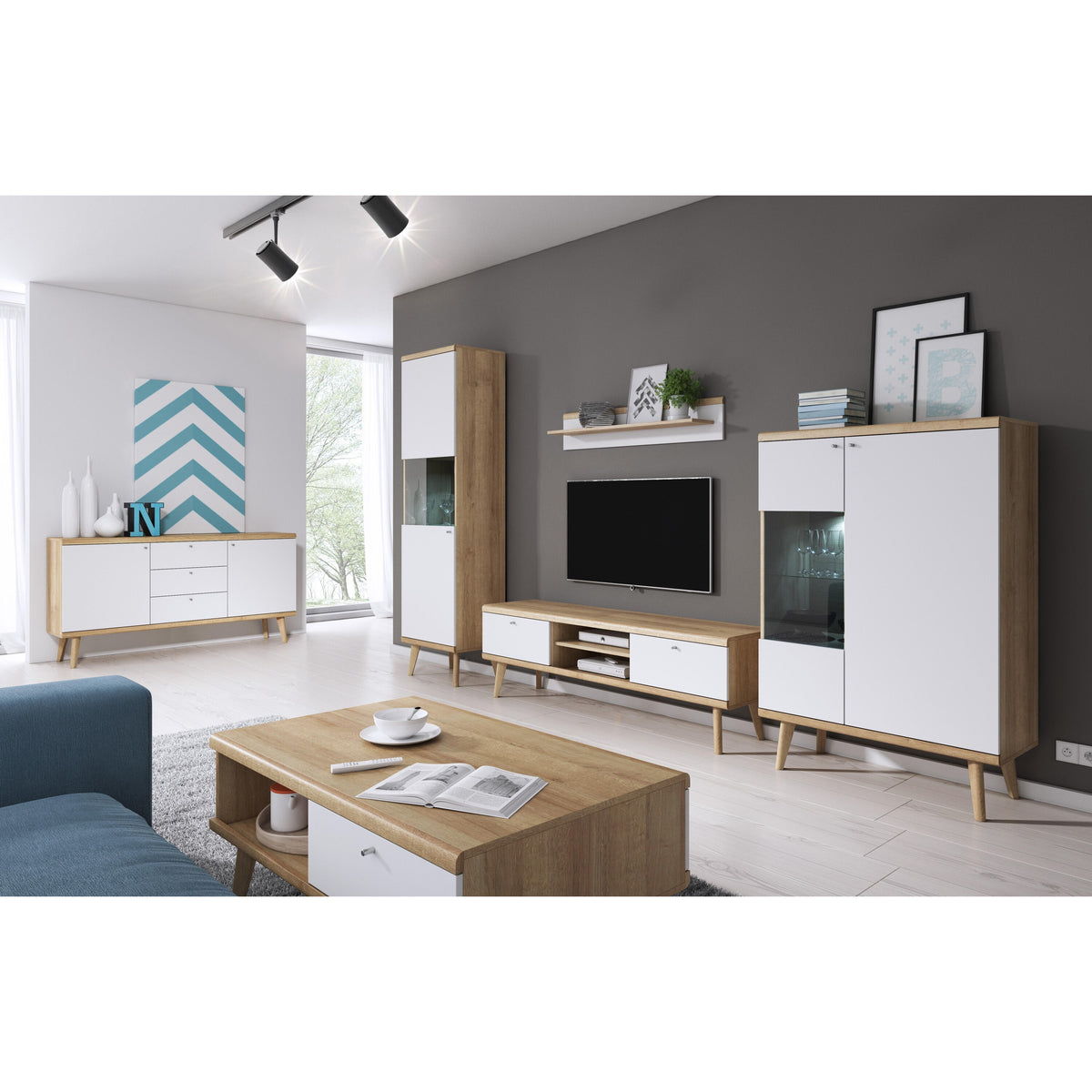 TV stolek Primo (dub riviera, bílá)