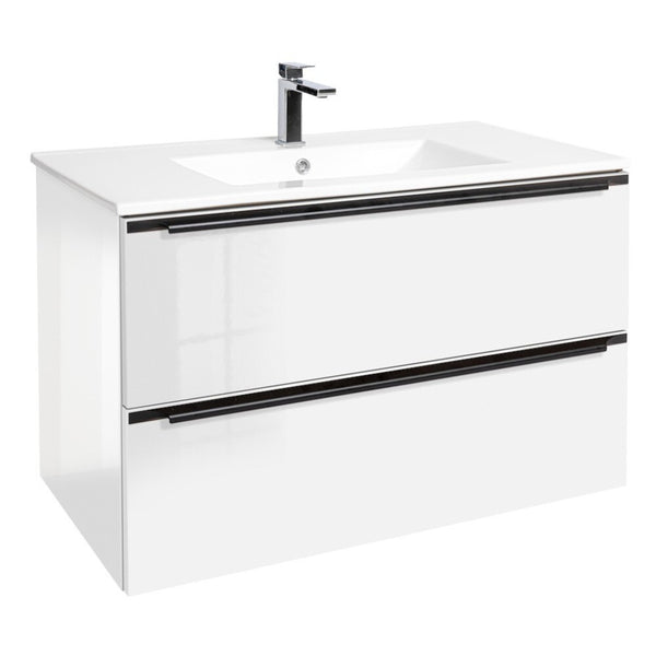 Levně Koupelnová skříňka s umyvadlem Dionne (90x60x46 cm, bílá lesk)