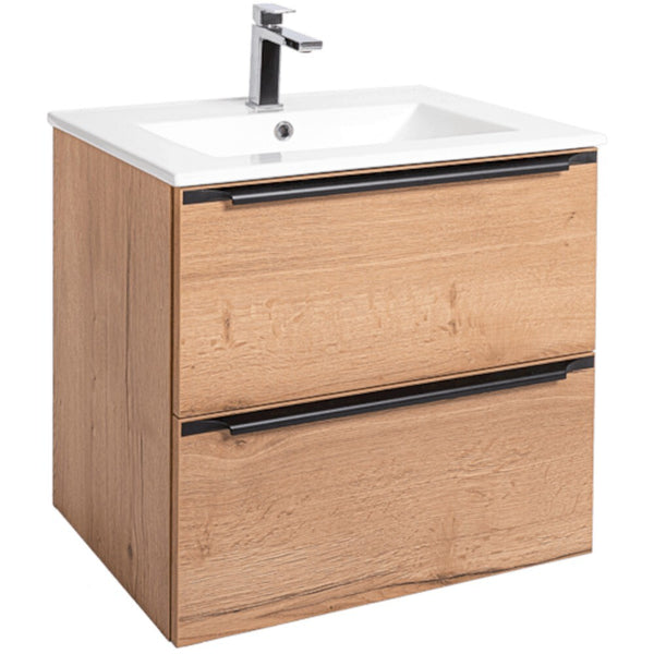 Levně Koupelnová skříňka s umyvadlem Dionne závěsná (60x60x46 cm, dub)