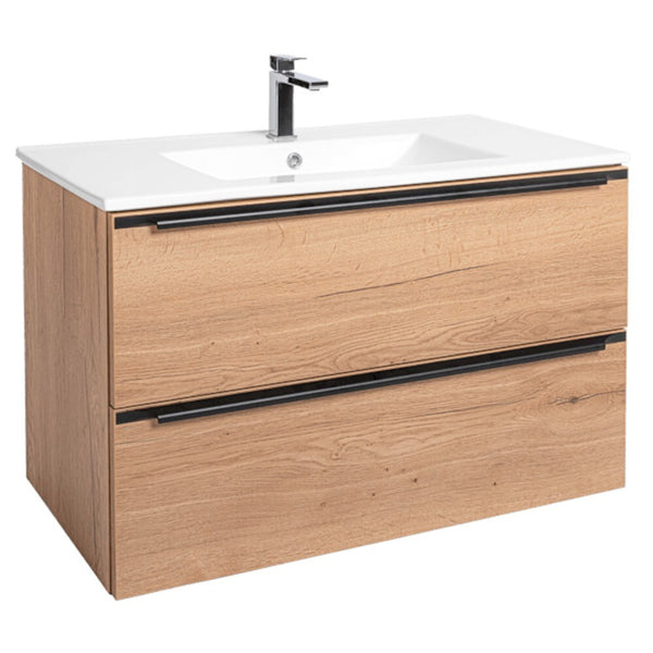 Levně Koupelnová skříňka s umyvadlem Dionne závěsná (90x60x46 cm, dub)