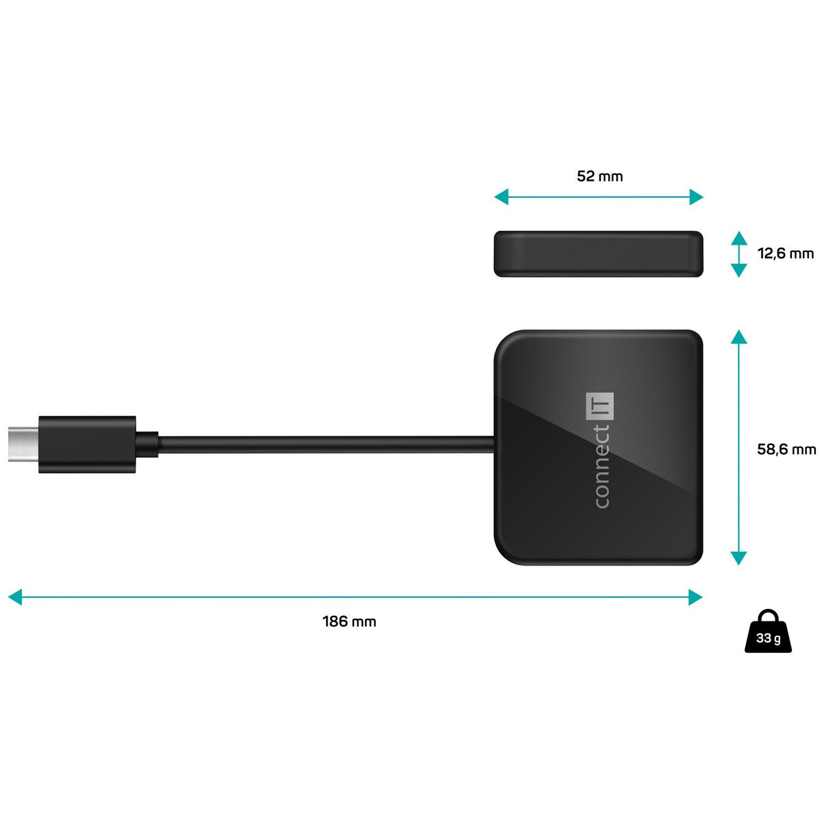 USB-C hub 3v1 Connect It CHU-7050-BK