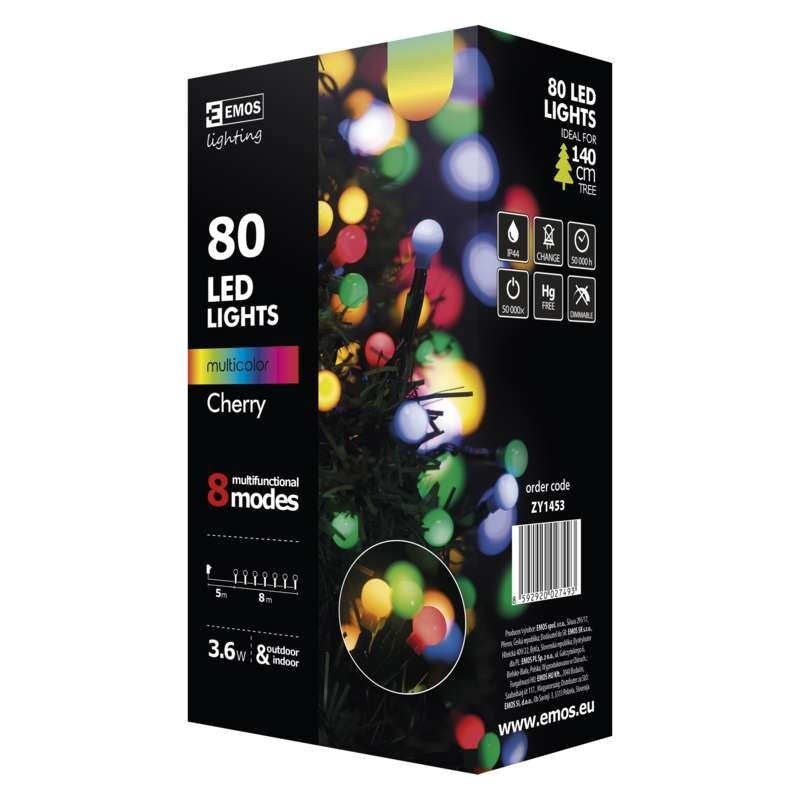 Vánoční osvětlení Emos ZY1453, kuličky, barevné, 8 m