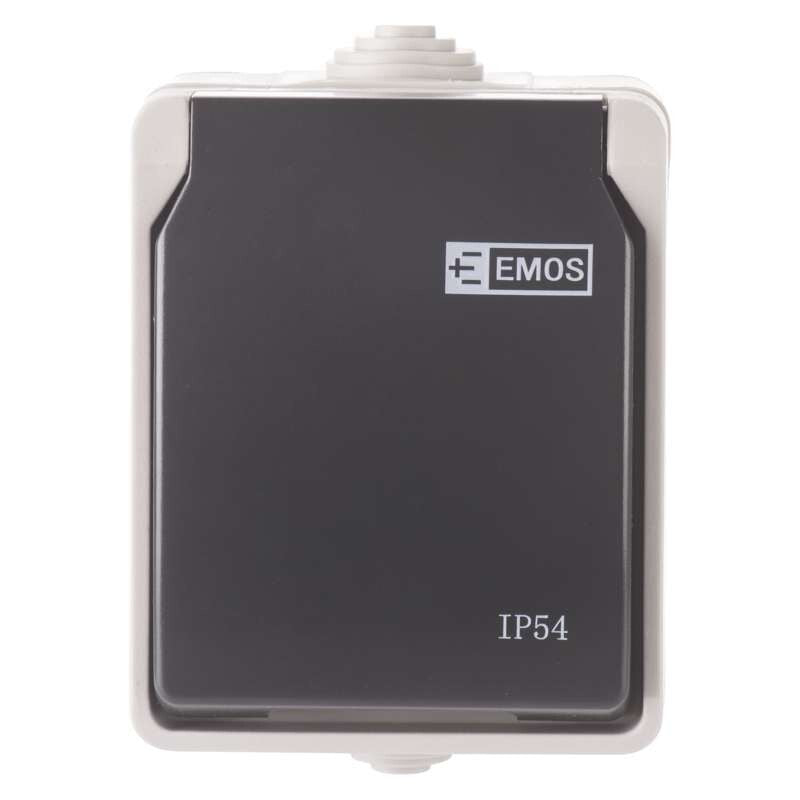Zásuvka nástěnná Emos IP54, šedo-černá