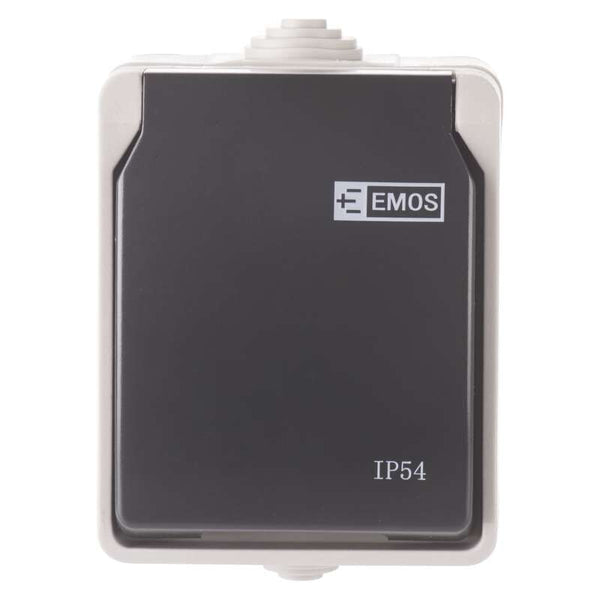 Levně Zásuvka nástěnná Emos IP54, šedo-černá